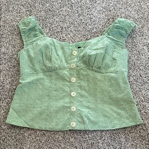 Hell Bunny Celia Mint Green Eyelet Button Retro Style Top